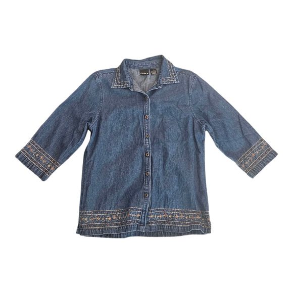 Erika Jackets & Blazers - Erika Small Blue Embroidered Button Up Denim Jacket